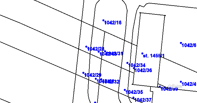 Parcela st. 1042/45 v KÚ Vodňany, Katastrální mapa