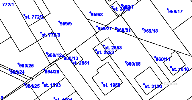 Parcela st. 2852 v KÚ Vodňany, Katastrální mapa
