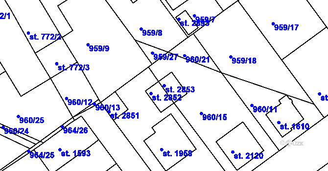 Parcela st. 2853 v KÚ Vodňany, Katastrální mapa