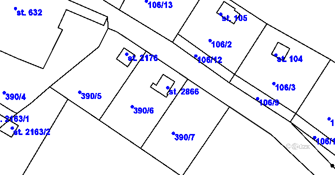 Parcela st. 2866 v KÚ Vodňany, Katastrální mapa
