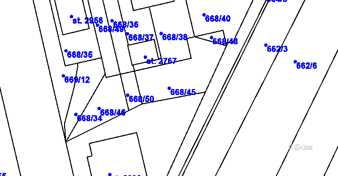 Parcela st. 668/45 v KÚ Vodňany, Katastrální mapa