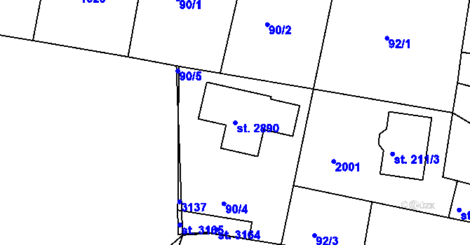 Parcela st. 2890 v KÚ Vodňany, Katastrální mapa