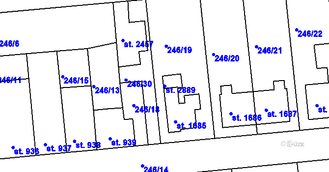 Parcela st. 2889 v KÚ Vodňany, Katastrální mapa