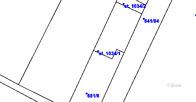 Parcela st. 1034/1 v KÚ Vodňany, Katastrální mapa