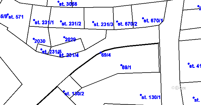 Parcela st. 69/4 v KÚ Vodňany, Katastrální mapa