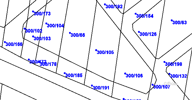 Parcela st. 300/105 v KÚ Vodňany, Katastrální mapa