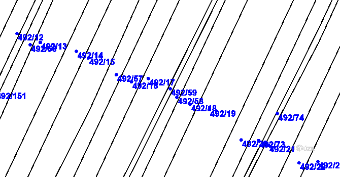 Parcela st. 492/59 v KÚ Vodňany, Katastrální mapa