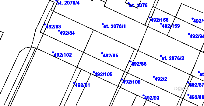 Parcela st. 492/85 v KÚ Vodňany, Katastrální mapa