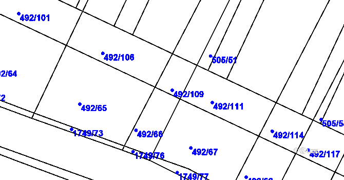 Parcela st. 492/109 v KÚ Vodňany, Katastrální mapa