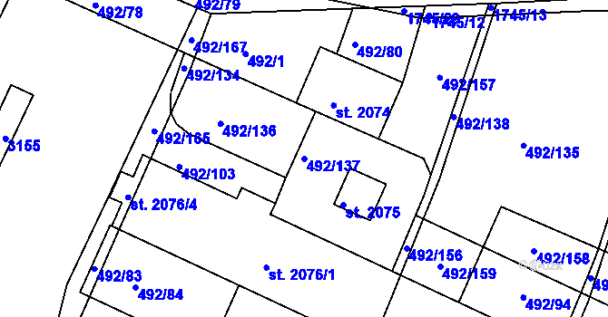 Parcela st. 492/137 v KÚ Vodňany, Katastrální mapa