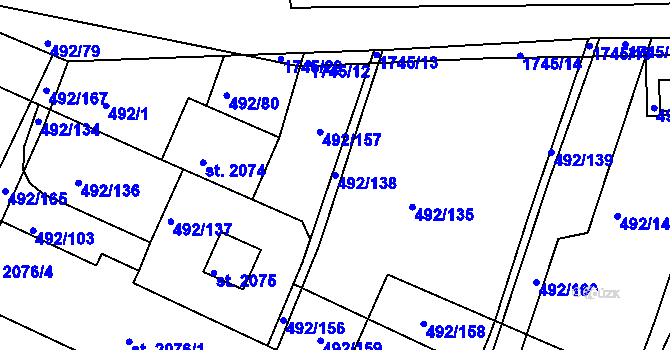 Parcela st. 492/138 v KÚ Vodňany, Katastrální mapa