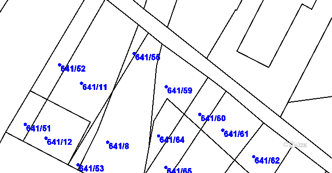 Parcela st. 641/59 v KÚ Vodňany, Katastrální mapa