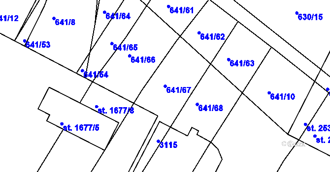 Parcela st. 641/67 v KÚ Vodňany, Katastrální mapa