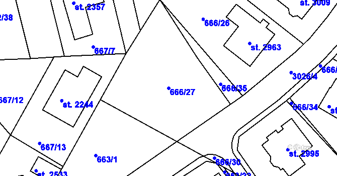 Parcela st. 666/27 v KÚ Vodňany, Katastrální mapa