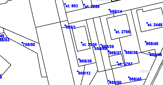 Parcela st. 2956 v KÚ Vodňany, Katastrální mapa