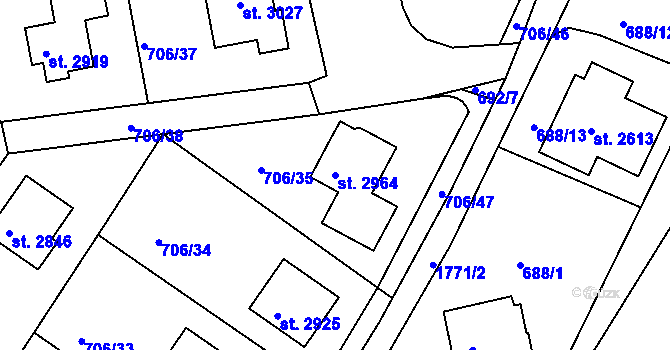 Parcela st. 2964 v KÚ Vodňany, Katastrální mapa