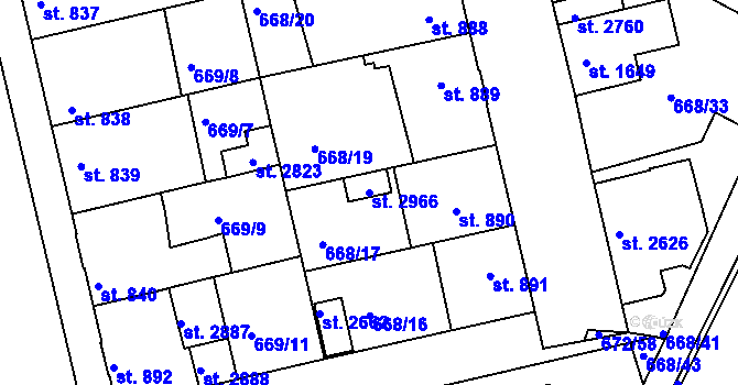 Parcela st. 2966 v KÚ Vodňany, Katastrální mapa