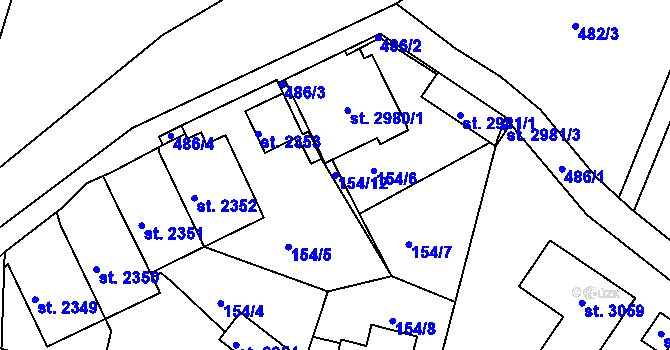 Parcela st. 154/12 v KÚ Vodňany, Katastrální mapa