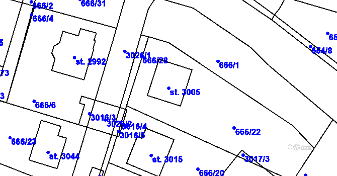 Parcela st. 3005 v KÚ Vodňany, Katastrální mapa