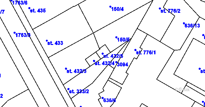 Parcela st. 432/5 v KÚ Vodňany, Katastrální mapa