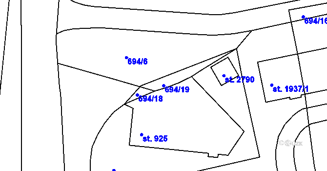 Parcela st. 694/19 v KÚ Vodňany, Katastrální mapa