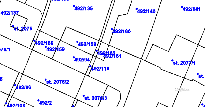Parcela st. 492/161 v KÚ Vodňany, Katastrální mapa