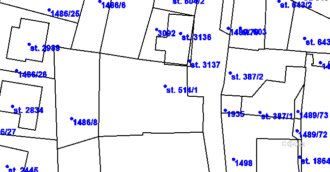 Parcela st. 514/1 v KÚ Vodňany, Katastrální mapa