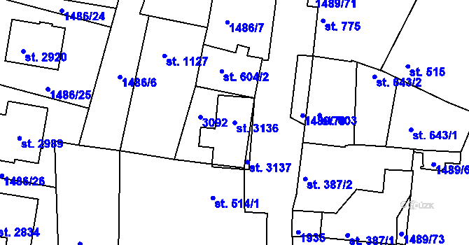 Parcela st. 3136 v KÚ Vodňany, Katastrální mapa