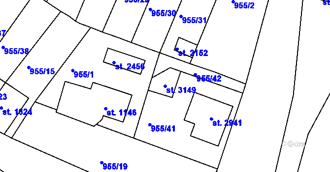 Parcela st. 3149 v KÚ Vodňany, Katastrální mapa