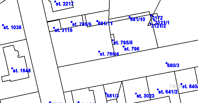 Parcela st. 795/4 v KÚ Vodňany, Katastrální mapa