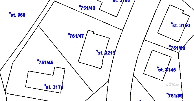 Parcela st. 3219 v KÚ Vodňany, Katastrální mapa