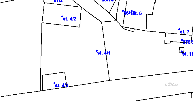 Parcela st. 4/1 v KÚ Čavyně, Katastrální mapa
