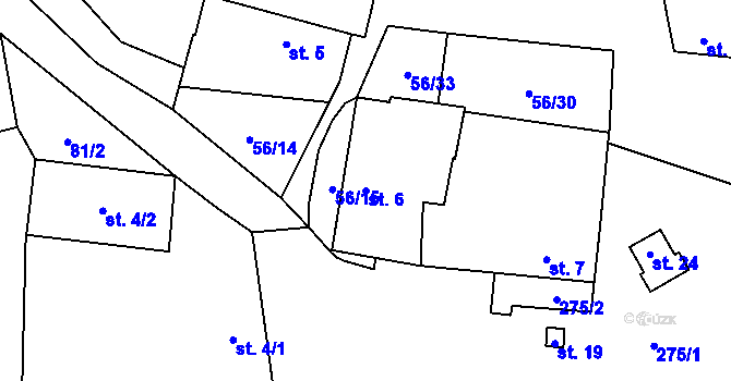 Parcela st. 6 v KÚ Čavyně, Katastrální mapa