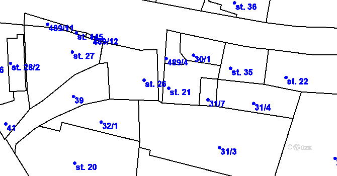 Parcela st. 21 v KÚ Hoštice u Vodochod, Katastrální mapa