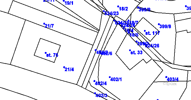 Parcela st. 402/2 v KÚ Hoštice u Vodochod, Katastrální mapa