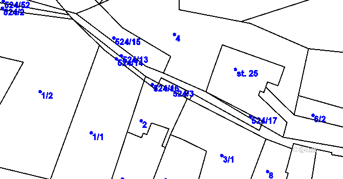 Parcela st. 524/3 v KÚ Hoštice u Vodochod, Katastrální mapa