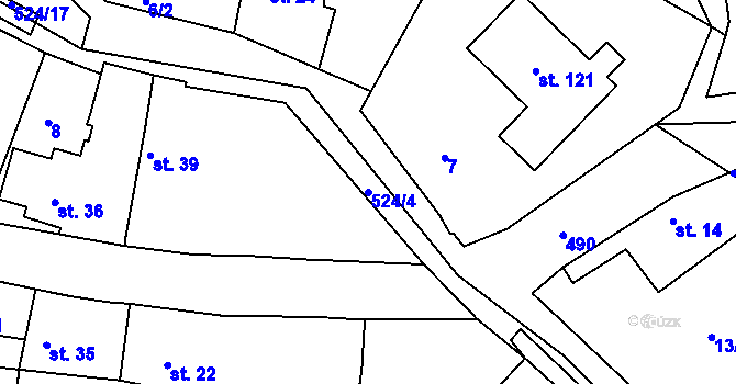 Parcela st. 524/4 v KÚ Hoštice u Vodochod, Katastrální mapa