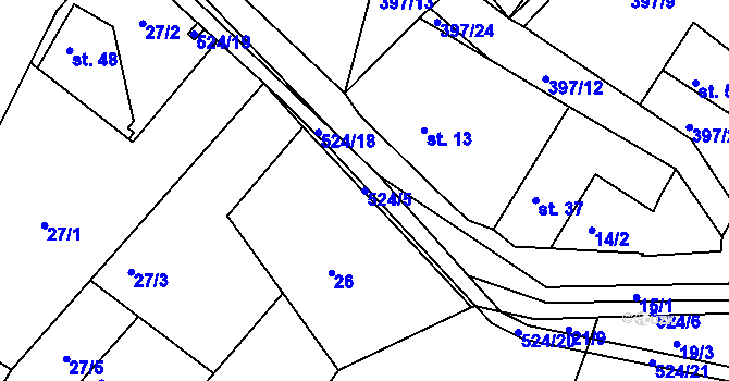 Parcela st. 524/5 v KÚ Hoštice u Vodochod, Katastrální mapa