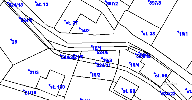 Parcela st. 524/6 v KÚ Hoštice u Vodochod, Katastrální mapa