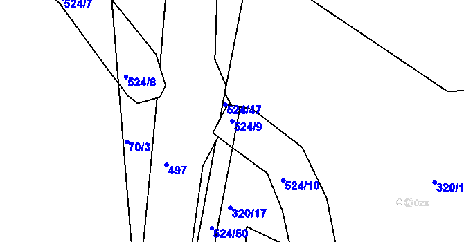 Parcela st. 524/9 v KÚ Hoštice u Vodochod, Katastrální mapa