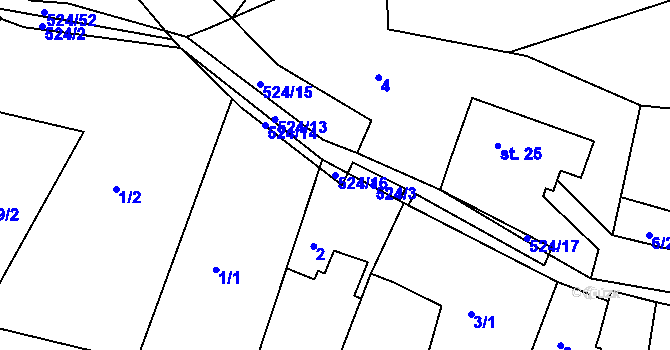 Parcela st. 524/16 v KÚ Hoštice u Vodochod, Katastrální mapa