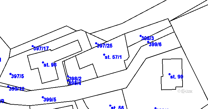 Parcela st. 57/1 v KÚ Hoštice u Vodochod, Katastrální mapa
