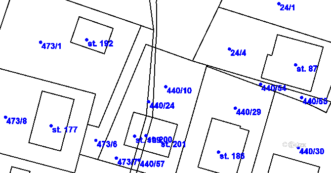 Parcela st. 440/10 v KÚ Hoštice u Vodochod, Katastrální mapa