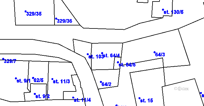 Parcela st. 64/4 v KÚ Vodochody u Prahy, Katastrální mapa