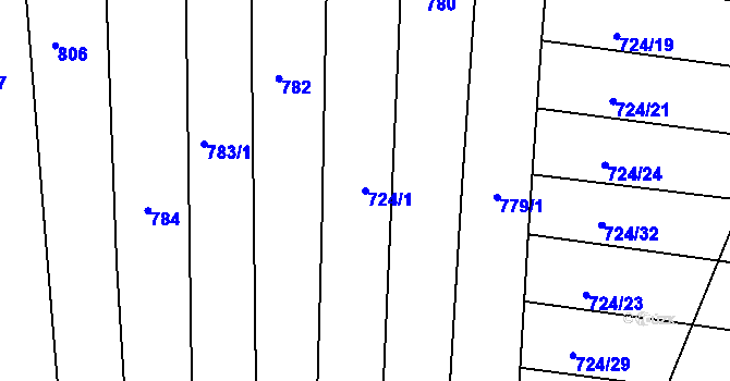 Parcela st. 724/1 v KÚ Háje u Vodokrt, Katastrální mapa
