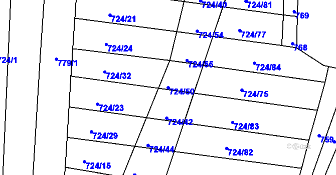 Parcela st. 724/50 v KÚ Háje u Vodokrt, Katastrální mapa