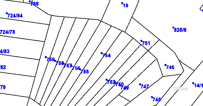 Parcela st. 754 v KÚ Háje u Vodokrt, Katastrální mapa