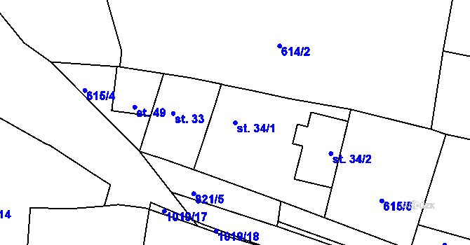 Parcela st. 34/1 v KÚ Osek u Vodokrt, Katastrální mapa