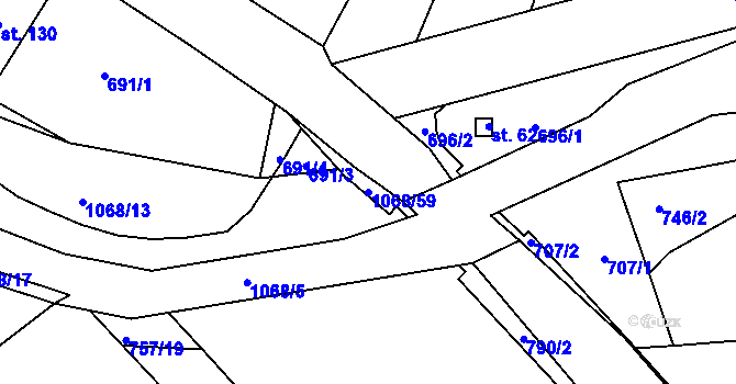 Parcela st. 1068/59 v KÚ Vodokrty, Katastrální mapa