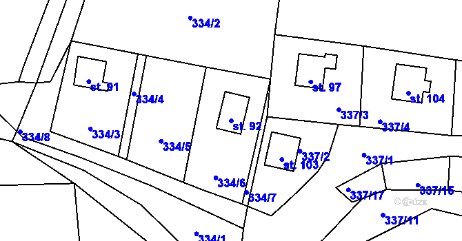 Parcela st. 92 v KÚ Vodokrty, Katastrální mapa